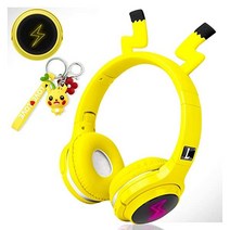 포켓몬스터 피카츄 무선 헤드폰 스마트폰 iPhone iPad 노트북 PC TV용 노란색 블루투스 헤드셋 마이크 및 LED 조명 접이식