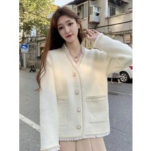 우아한 버튼 가디건 긴 소매 스웨터 니트 루즈핏 코트 포켓 점퍼 캐주얼 여성용 패션 2022 가을 겨울 상