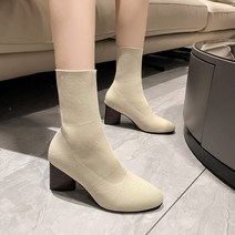 슬림 라운드토 앵클 니트 미들힐 삭스부츠 5cm 9157