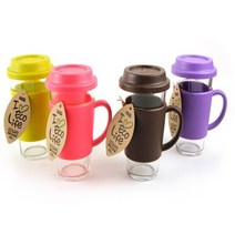 글라스락 아우트로 에코 텀블러 380ml 2조세트 내열 강화 유리 손잡이 유리컵, 핑크 2개, 2개