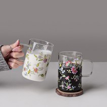 카페 유리컵 예쁜 꽃무늬 커피 특이한 투명 글라스, 베이직 500ml 2p)