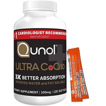 Qunol 울트라 CoQ10 100mg 3배 더 나은 흡수 코엔자임 Q10의 특허 받은 수용성 및 지용성 천연 보조제 형태 심장 건강을 위한 항산화제 2개의 강황 분말 패킷이 포함된 120카운트 소프트젤, 60 Count (Pack of 1)