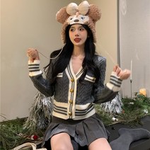 유비 브이넥 배색 트위스트 포켓 스트라이프 니트 가디건