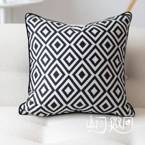 북유럽 앙리마티스 원형 니트 가을 겨울 블루벨벳 거실 쇼파 쿠션 커버, 블랙과 화이트 깅엄 자카르