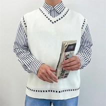 남자 시보리 배색 프레피룩 브이넥베스트 조끼 9436941