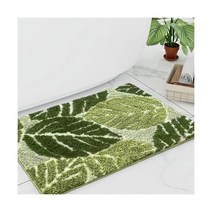 위제스트 세이지 그린 식물 미끄럼 방지 욕실 러그 귀여운 몬스테라 잎 흡수성 매트 재미있는, Green, 17x24 inch