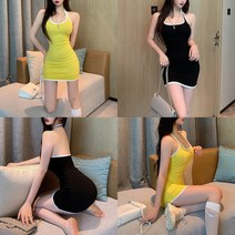 배색홀터넥 등파임 코튼면 H라인 슬림핏미니원피스