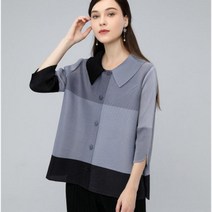 고급 배색 플리츠 라운드 카라 자켓 블라우스 루즈핏 체형커버 주름 홋겹 여름 바람막이
