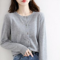 여성 울 가디건 가을 겨울 100% 카디건 여성용 라운드 넥 느슨한 스웨터 니트 퓨어 컬러 캐시미어 재킷