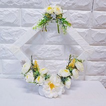 납골당 화이트 작약 동백 실크플라워 추모 사각 리스