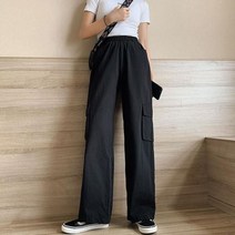 카고 팬츠 바지 여성 블랙 포켓 사파리 밴딩 배기