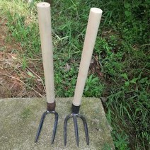 두발괭이 잡초제거 곡괭이 쇠스랑 약초괭이 모종괭이, 60cm 나무 손잡이가 달린 소형 2톱 갈퀴