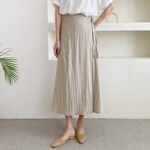 여자 오버랩 A라인 솔리드 소라색 월남치마 롱스커트