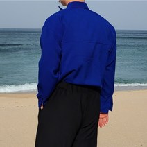 3Color 남자 코발트블루 카라 오버핏 셔츠