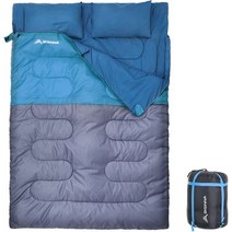 BISINNA 성인 및 아동용 이중 2인용 침낭 4계절용, 01 블루 & 그레이