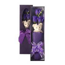 푸른숲 비누장미2 꽃다발 + 곰인형, 보라