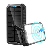 태양광 휴대용 보조배터리 6개 휴대폰 동시 충전 36800mA 태양광 충전기 LED 캠핑 라이트 대용량 외부 배터리 팩 무선 휴대용 충전기 야외 캠핑 장비, 검은 색