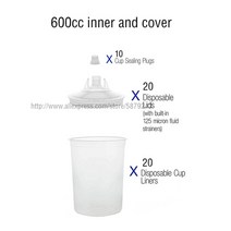 무선고압청소용물총 20 개 30 페인트 스프레이 건 컵 160/400/600/800ml 혼합 일회용 냄비 내부 및 뚜껑, 06 20pcs 600cc