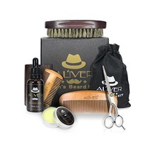 남성 관리를 위한 수염 손질 키트 - 턱수염 트리밍 100% 스테인리스 일본 가위 밤 오일 성장 브러시 Z 모양 빗 전문 이발사 선물 세트