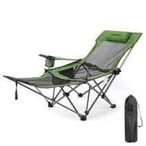 TOMSHOO 휴대용 접이식 캠핑의자 릴렉스 안락의자, 긴, 메쉬 시트, 초록