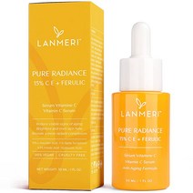 Lanmeri Pure Radiance CE Ferulic 비타민 C 세럼 포 페이스 - 15% E 페룰산 조합 트리트먼트 안티에이징 안티 링클 스킨 브라이트닝 다크 스팟 코렉터