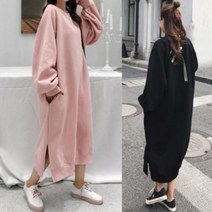 빅사이즈 여성 맨투맨 캐쥬얼 기모 뒷리본 원피스