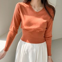 아모르데이 여성용 머스캣니트 브이넥 슬림 데일리 베이직 기본 스판 니트
