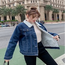 W22864 복고풍 털카라 안감 청자켓 데님자켓 블루죵