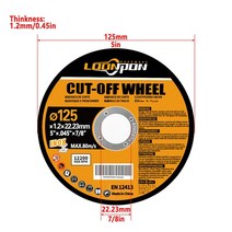무선그라인더 Loonpon 125mm 금속 커팅 디스크 6-50Pcs 5 인치 스테인레스 스틸 휠 앵글 그라인더 용 연삭, 01 125mm_05 25PCS