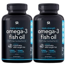 2개세트 스포츠리서치 트리플 스트렝스 오메가-3 피쉬 오일 1250mg 90정 소프트젤ga-3