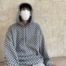 패션 남성 캐주얼 격자 무늬 후드 긴팔 스웨터의 와이드 버전