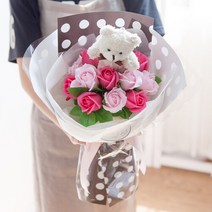 패턴곰인형비누장미꽃다발 50cm P5 FMBBFT 조화 선물, 오렌지