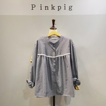 [핑크피그] 잔체크 포인트 레이스 블라우스(PPA22BL1020)-1