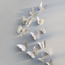 3D 디스플레이 입체 나비 데코 스티커 12개 1세트, B-실버
