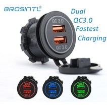 brosintl bc019kb | 고속 충전 듀얼 포트 qc3.0 12v 24v 자동차 버스 코치 qc 3.0 usb 충전기 소켓, 녹색 qc3.0 w 스위치