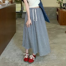 잔체크 스트랩 롱스커트 2J111764H