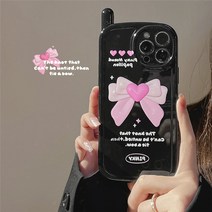 아이폰안테나케이스 핑크 하트 나비 매듭 레트로 안테나 케이스 아이폰 11 12 13 프로 맥스 캔디 블랙 광택 소프트 실리콘 충격 방지 범퍼 커버