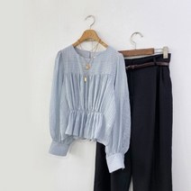 여리여리 허리밴딩 주름 핀턱 셔링 페플럼 블라우스