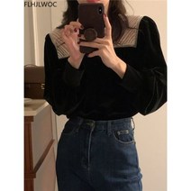 쉬폰블라우스 하객룩 오피스룩 리본 레이스 할로우 아웃 홀 상의 블라우스 블링 비즈 블랙 벨벳 시크한 프렌치 디자인 봄 겨울 기본 셔츠 1142