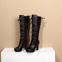 가보시구두 스트랩힐 편한여성구두 여성워커 여성용 플랫폼 부츠 레이스업 청키 하이힐 메드 카