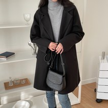 [오버나인] 여성 데일리 울 모직 루즈핏 더블 코트