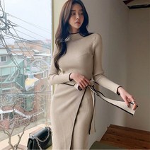 여성스런 가을패션 슬림라인 골지 니트 반목 원피스