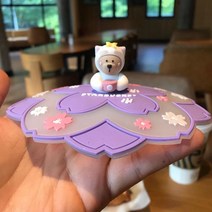 스타벅스 캐릭터 곰돌이 실리콘 비말 머그컵 뚜껑, 코랄 퍼플 13cm 세트
