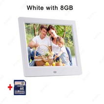디지털액자 전자 프레임 액자 모니터10 인치 HD 디지털 사진 프레임 1024x600 울트라 얇은 LED 전자 앨범 L, 04 White with 8GB_03 영국 플러그