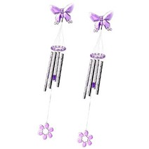 2 pcs 귀여운 windchimes 공예품 펜던트 소품 알루미늄 40cm 바람 종소리 걸스 룸 실내 창 자동차 정원을위한 벨, 보라, 알류미늄