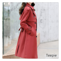 티피여중 롱 봄 스타일 슬림 슬림 더블 버튼 터틀 트렌치코트 우아하고 루즈한 무릎 코트