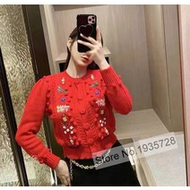 꽃자수 명품 여성 가디건 숙녀 빈티지 스타일의 꽃 크로 셰 뜨개질 퍼프 슬리브 니트 카디건 부모 자식 스웨터 탑