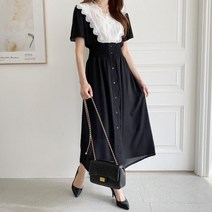 옷자락 [옷자락] 여자 플라워 펀칭 레이스 코튼 롱원피스