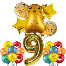 만화 피카츄 테마 생일 파티 일회용 식기 세트 풍선 장식 사진 소품 배경 포켓몬 파티 용품, 1 건, Balloon Suit 9