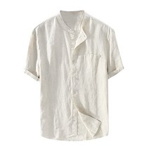 리빙케어 와이드 루즈핏 여름 얇은 타입 에어 코튼 린넨 스탠딩카라 와이셔츠 남성 비치 캐주얼 x2개